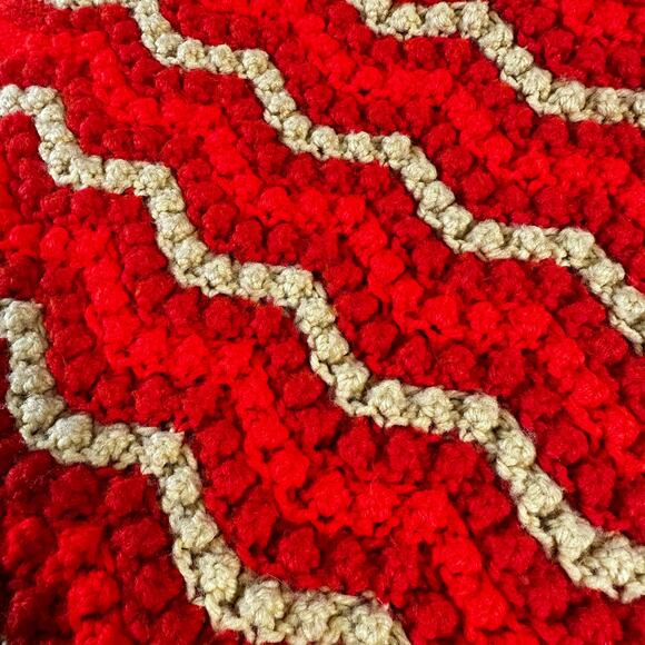 Vintage Handmade Orange & Yellow Striped Popcorn Crochet Throw Blanket - Picture 8 of 10